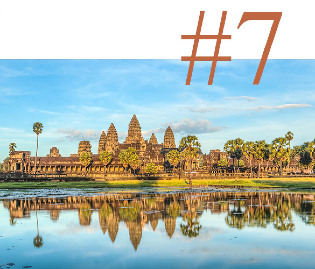 Angkor Wat reflected in water in Cambodia 