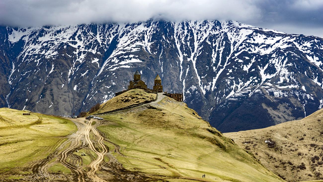 Stepantsminda in Georgia - Mountain Church 